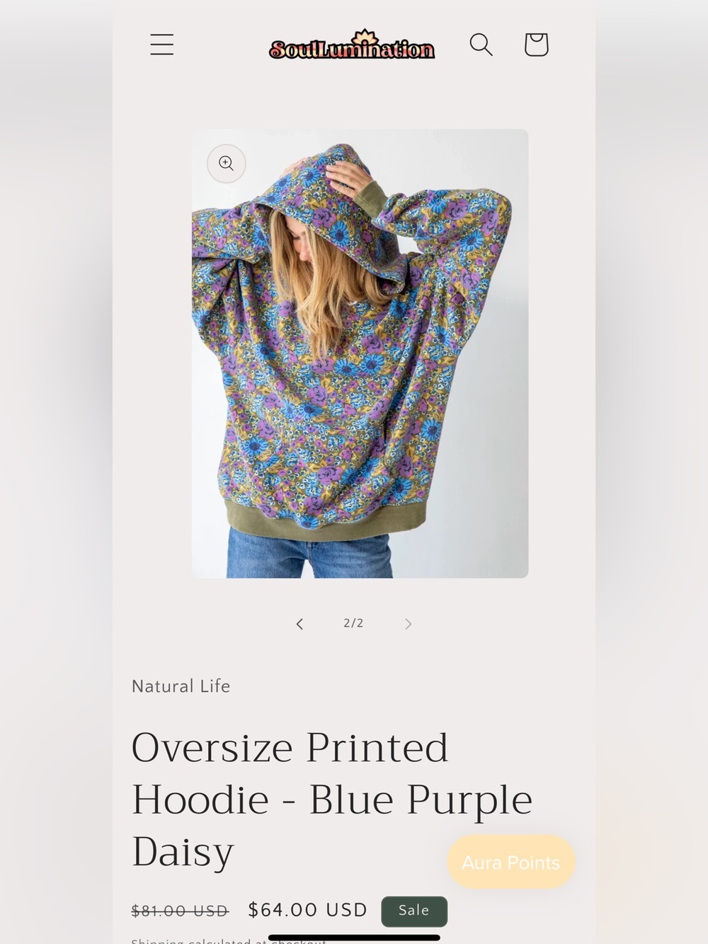 NATURAL LIFE Oversized Printed Hoodie Pullover Sweatshirt Daisy S/M - Picture 4 of 16